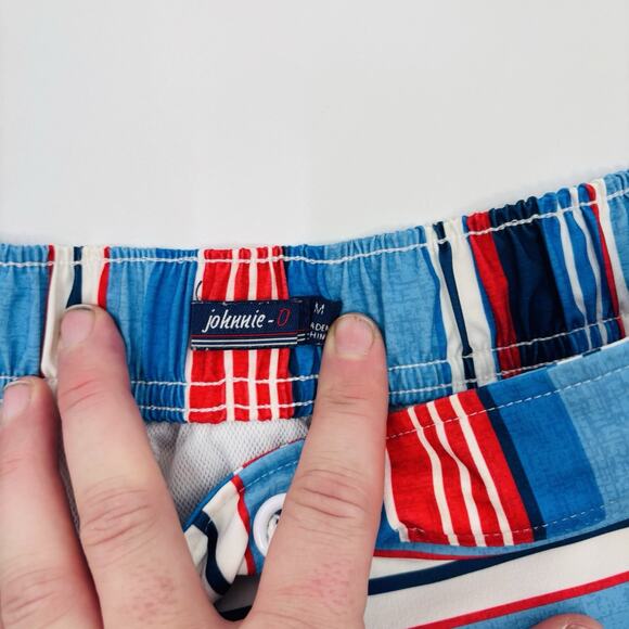Johnnie O Swim Suit Trunks Men’s Medium M Multicolor Stripe Lined Pockets Board - Picture 3 of 6